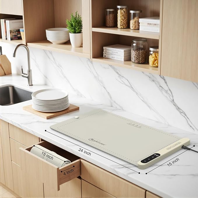 NEWKITCHEN Warming Mat for Food, (XL 24"x15") Food Warming Mat for Countertop 6 Temp 6 Hour Settings Upgrade Graphene Fast Full Surface Heating -Versatile Food Warmer for Gatherings, Parties