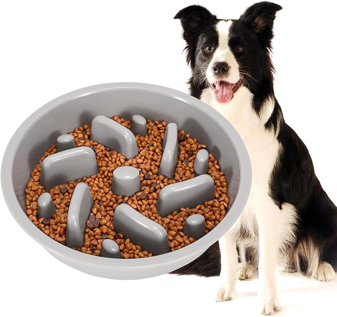 JASGOOD Largr Dog Slow Feeder Bowl - Reduce Slip Puzzle Bowl for Elevated Diners - Gray, Fit Opening 8.9"-9.25"