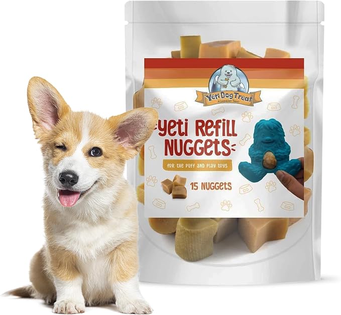 Yeti Refill Nuggets for Puff and Play Dog Toys - Natural Himalayan Yak Cheese Treats, Promotes Dental Health, Suitable for All Dogs, Ideal for Interactive Chew Toys and Dispensers, 15 Pieces, 7 Oz