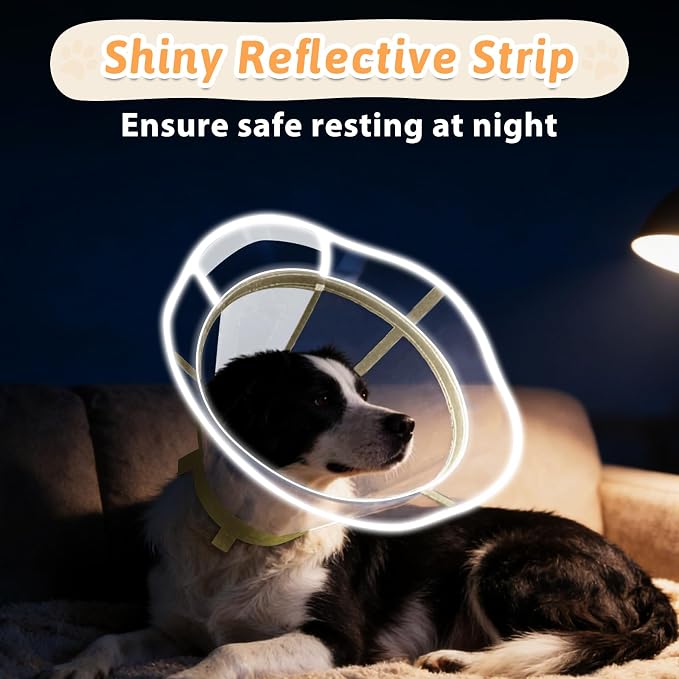Dog Cone Collar, Clear Recovery Cone to Stop Licking, Adjustable Depth for Large Dogs, E-Collar with Reflective Strip for Night Visibility After Neuter XXL