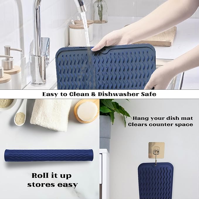 ZLR 4-in-1 Silicone Mat 12" x 12" / 305 x 306mm Square - Dish Drying Mat, Air Fryer Mat, Coffee Maker Pad & Heat Resistant Trivet (up to 450°F) - Non-Slip Food-Grade BPA-Free (Midnight Blue)
