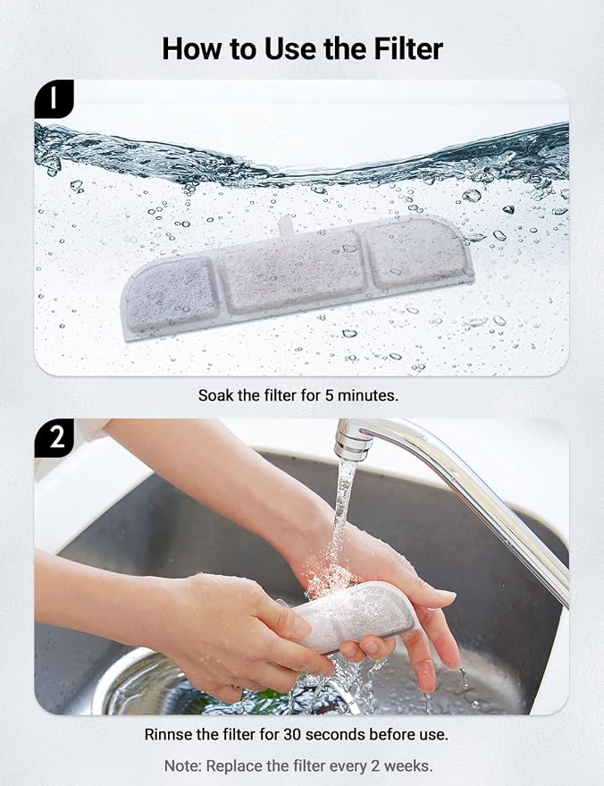 DownyPaws White Stainless Steel Cat Water Fountain Battery Operated Wireless with 6pcs Filter Replacement for 3 Months