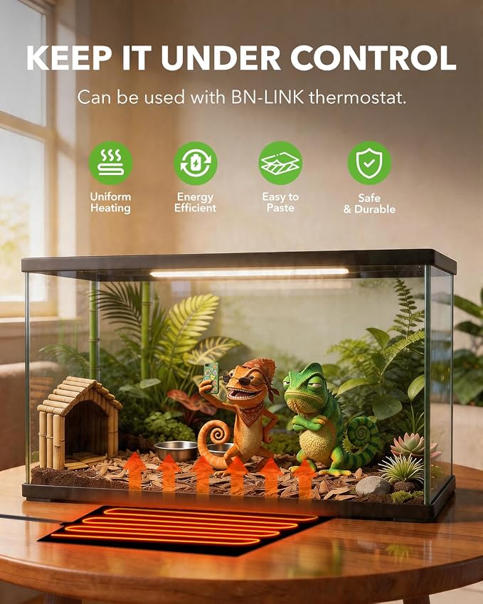 BN-LINK Reptile Heat Pad 8"X12" 16W for 30-40gal Under Tank Terrarium Heating Mat Waterproof for Turtle, Lizard, Frogs, Snake, Hermit Crab