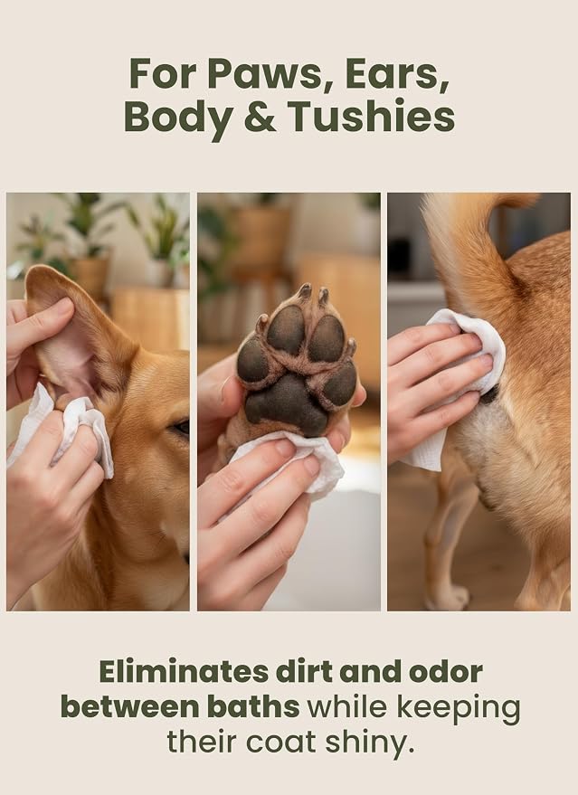 Pogi’s Dog Wipes – Hypoallergenic Pet Wipes for Paws, Body & Butt – Cleaning & Hydrating, Green Tea Scent, 120 Count