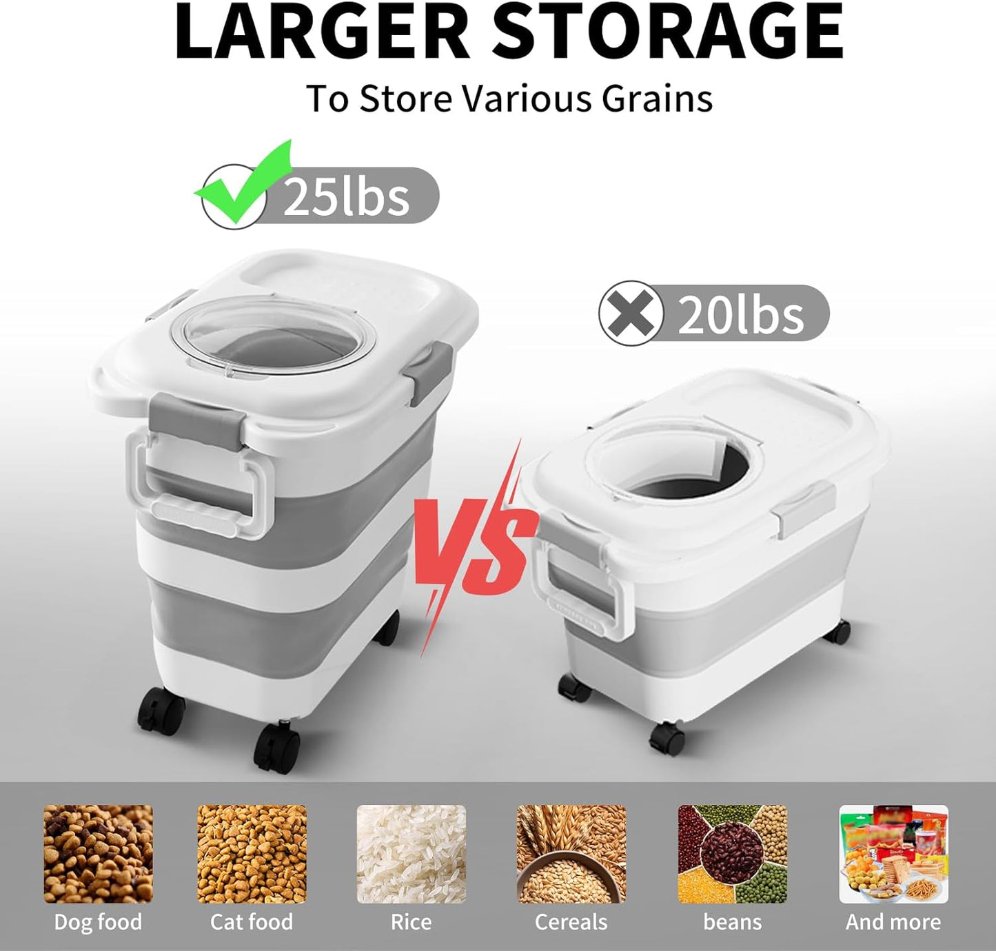 25 Lbs Dog Food Storage Container, Collapsible Dog Food Container with Scoop for Pet/Dog/Cat/Bird Food,Keep Dry Food Fresh,Easy to Move (White)