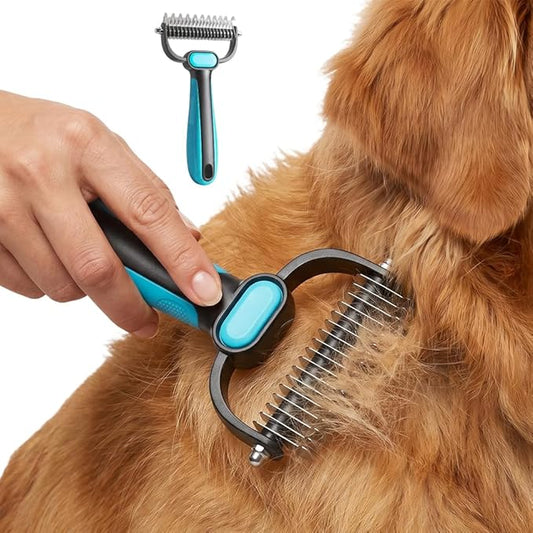 Double-Sided Pet Grooming Rake, Extra Wide Deshedding Tool for Long Hair Dogs & Cats, 2-in-1 Undercoat Rake with Stainless Steel Teeth, Pet Comb for Loose Hair (Large)
