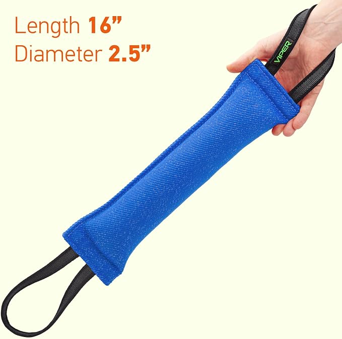 Viper Synthetic K9 Tug Toy with Dual Rubberized Handles for Dog Training & Interactive Play - Durable Tug of War Toy for Small, Medium & Large Dogs, Drive Building Reward Toy - 16" x 2.5" Blue