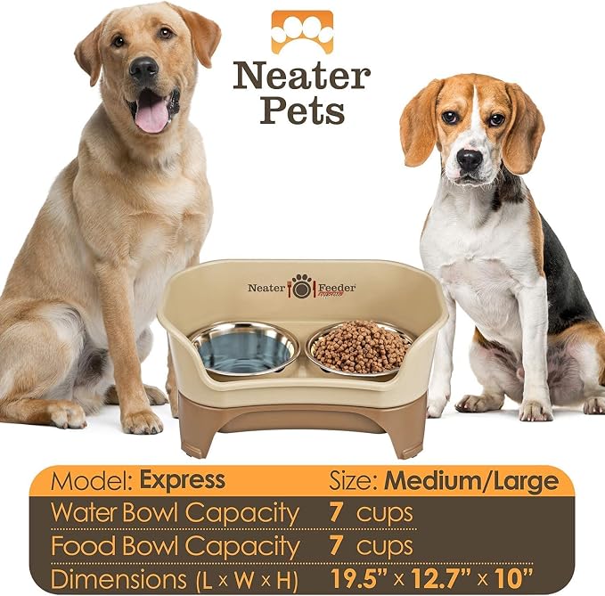 Neater Pets Neater Feeder Express Mess-Proof Slow Feed Bowl & Water Bowl with Neater Mat Waterproof Silicone Mat - Protect Floors from Food & Water, Cappuccino