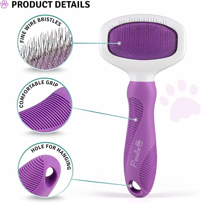 Poodle Pet Bundle - Slicker Brush for Small and Large Dogs Pet Hair Remover Grooming Brush and Dog Grooming Rake Dematting Tool Removes Loose or Tangled Hair from Undercoat