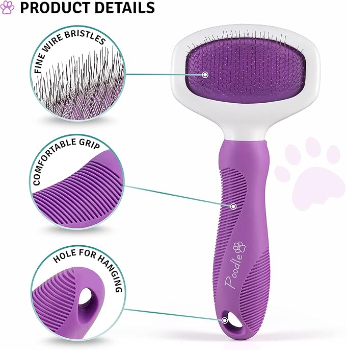 Poodle Pet Bundle - Dematting Fur Rake Comb Brush Tool with Steel Safety Blades for Detangling Matted or Knotted Undercoat Hair and Slicker Brush for Small and Large Dogs Pet Hair Remover