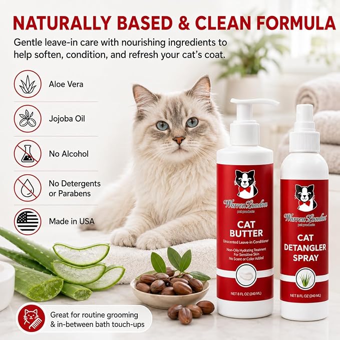 Warren London Cat Detangler & Hydrating Butter Combo, Unscented 8oz
