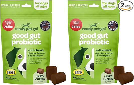 Probiotic Chews for Dogs Gut Health | Tasty Pre and Probiotics for Dogs Digestive Health with Pumpkin Dog Probiotics and Digestive Enzymes | NASC Certified & Made in The USA | 60 Chews (Pack of 2)