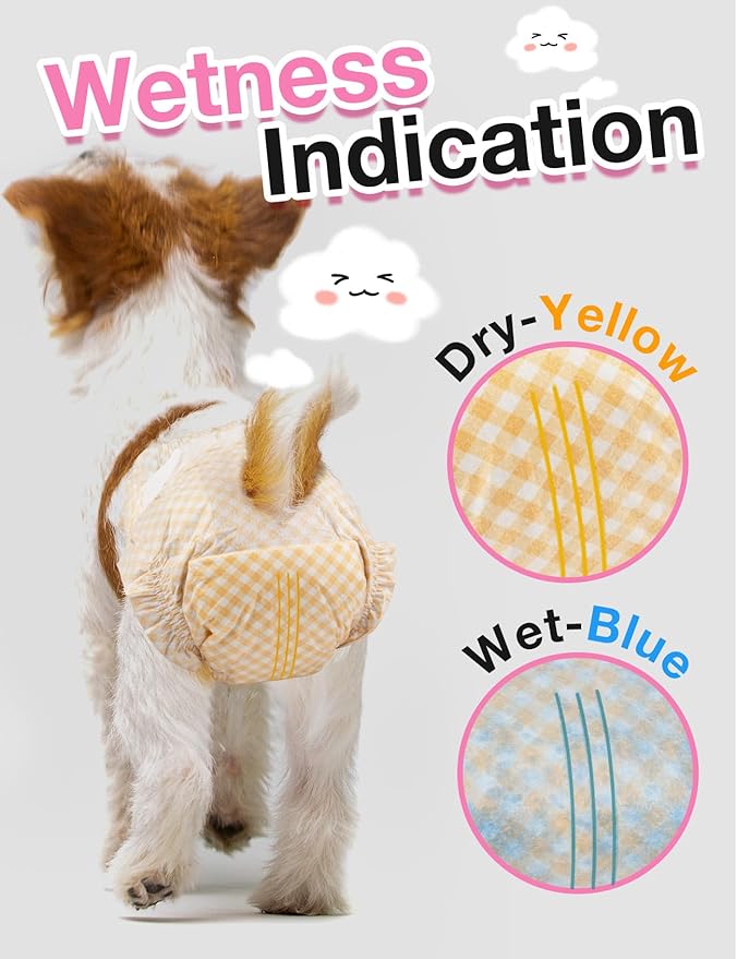 Dono Dog and Cat Diapers Female-60PCS, Disposable Female Dog Period Diaper for Heat with Wetness Indicator, Super Absorbent Doggie Puppy Diapers Female for XXS,Small Medium Large Dogs