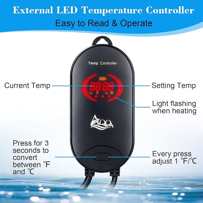 AQQA Aquarium Heater 500W for 66-135 Gallon Submersible Fish Tank Heater 75 Gallon Betta Fish Heater Aquarium Thermostat Heater for Coral Marine & Freshwater Aquarium (500W, 66-135Gal)