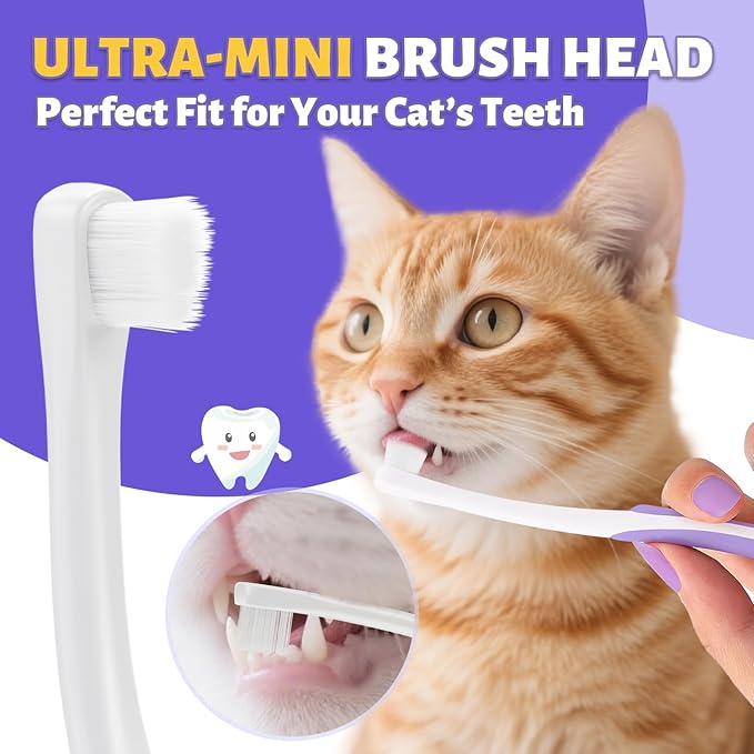 Cat Toothbrush for Daily Teeth Cleaning 2pcs + 6% nHA Pet Dual-Enzymatic Toothpaste