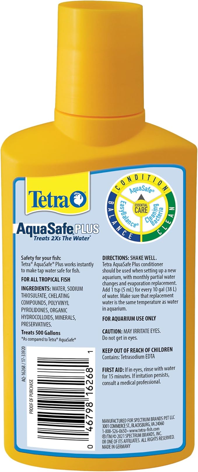 Tetra AquaSafe Plus, 8.45 Ounces, aquarium Water Conditioner And Dechlorinator, Model Number: 46798162681