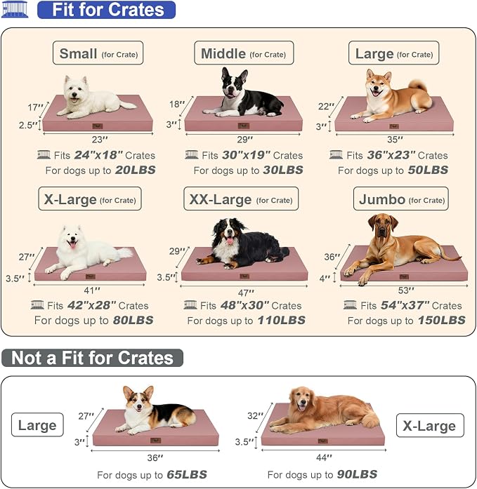 Outdoor Large Washable Dog Bed, Orthopedic Egg Crate Foam Dog Crate Mat for Large Dogs with Removable Oxford Cooling Cover, Pink
