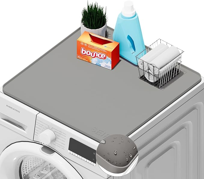 1 PACK SEIRI Washer and Dryer Topper, 26" x 26" Silicone Dryer Top Protector Mat for Flat Top Surface Cover and Front Load Washing Machine Non-Slip Waterproof Laundry Topper Mat Large (Light Gray)