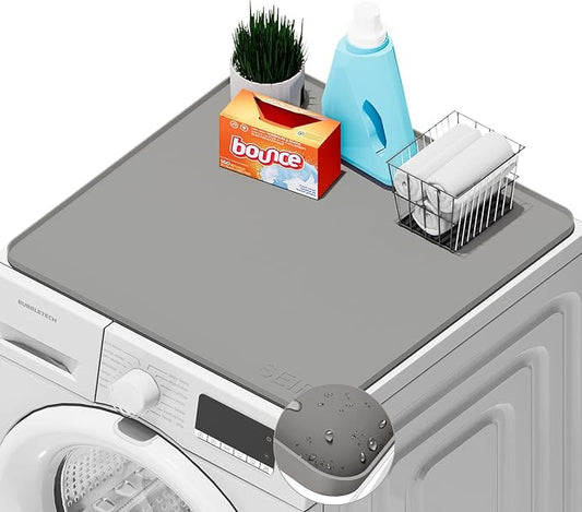 1 PACK SEIRI Washer and Dryer Topper, 26" x 26" Silicone Dryer Top Protector Mat for Flat Top Surface Cover and Front Load Washing Machine Non-Slip Waterproof Laundry Topper Mat Large (Light Gray)