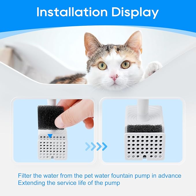 8 Packs Pre-Filter Sponges, Water Pump Filter for WF20/CF20 68oz/2L Cat Water Fountain Wireless Pump Sponges