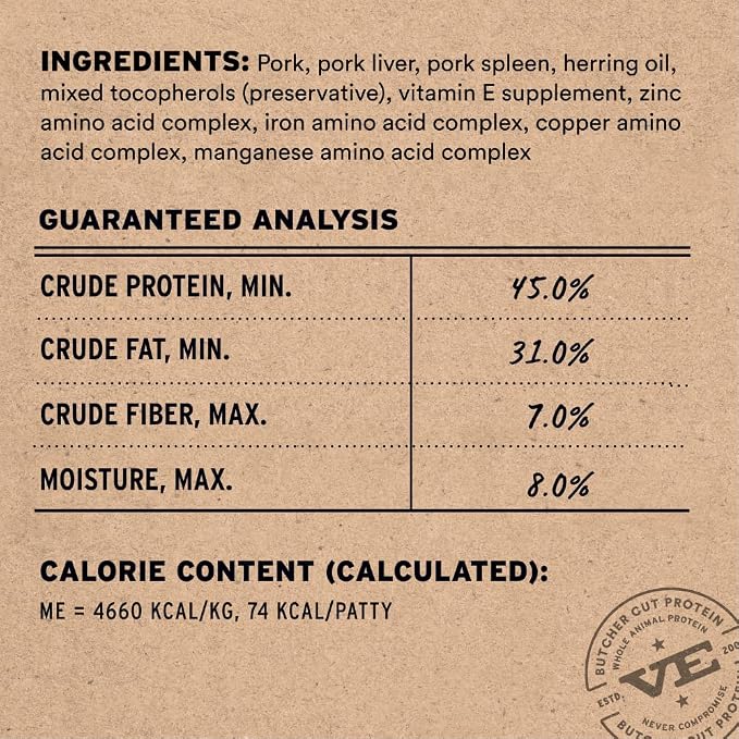 Vital Essentials Freeze Dried Cat Food, Raw Pork Mini Patties | Complete Meal or Topper | Easy to Portion and Rehydrate | High Protein, Grain Free Dry Cat Food | 8 oz Bag