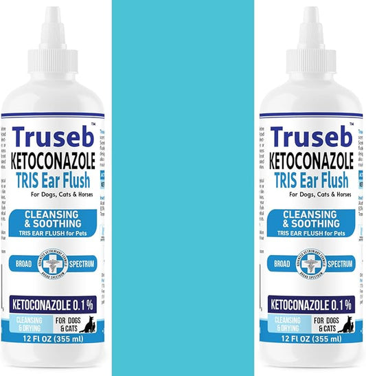 Truseb Cat & Dog Ear Infection Treatment Solution Flush – Medicated Ketoconazole TRIS with Trizmax EDTA (Tromethamine, Disodium Edta) Dog Ear Cleaner, Flush Wash (Ketoconazole Ear Infection Flush 24oz