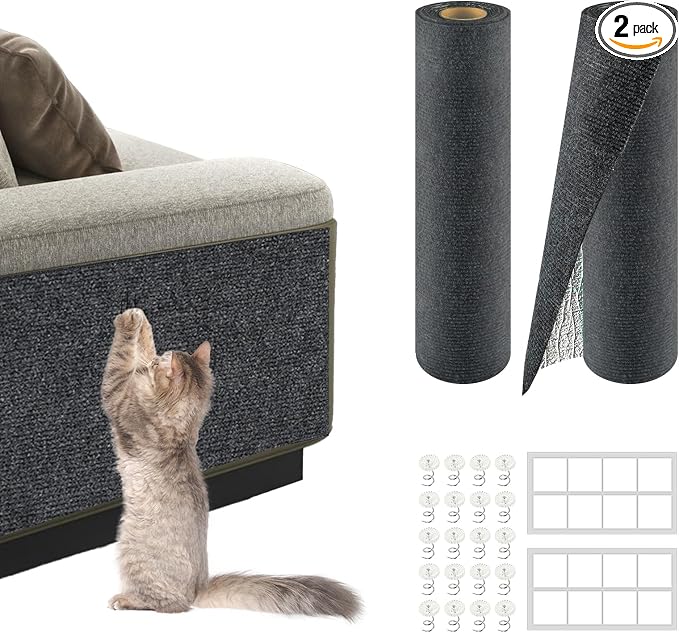 2Pack Total 78.7"x15.8" Cat Scratch Mat for Cat Couch Furniture and Wall Protector | Trimmable Self-Adhesive Carpet Climb Cat Scratcher for Covering Cat Tower and Replacement Pads (Dark Grey)