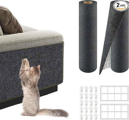 2Pack Total 78.7"x15.8" Cat Scratch Mat for Cat Couch Furniture and Wall Protector | Trimmable Self-Adhesive Carpet Climb Cat Scratcher for Covering Cat Tower and Replacement Pads (Dark Grey)