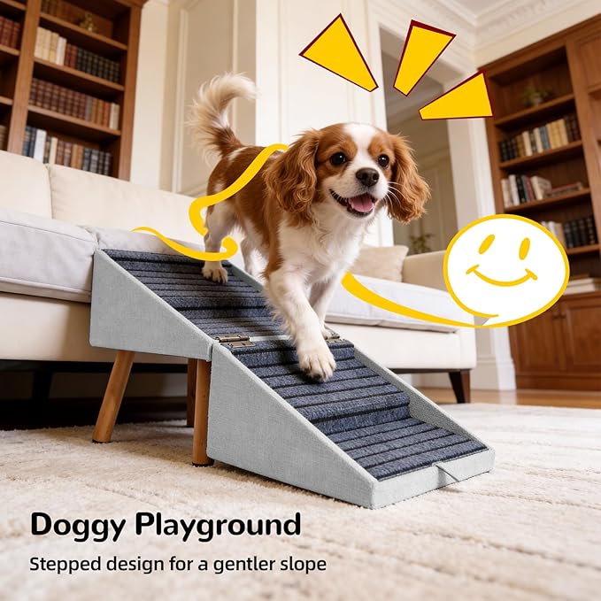 Dog ramp for Small Dogs, 2-in-1 Pet Steps & Ottoman - Foldable Dog ramp for Couch, Non-Slip Wooden Pet ramp for Puppy Senior Injured Dogs (Light Grey, XL(17.13H))
