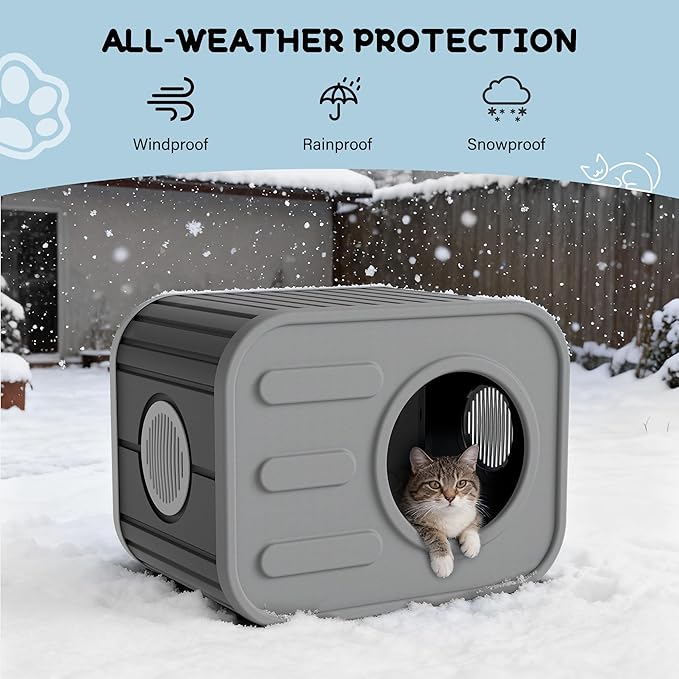 NUNU LAB Cat Litter Box Enclosure,Plastic Cat House Outdoor, Cats House for Indoor, Weatherproof Cat House, Camera Shaped Design, with Escape Door, for Small to Medium Cats (Grey)
