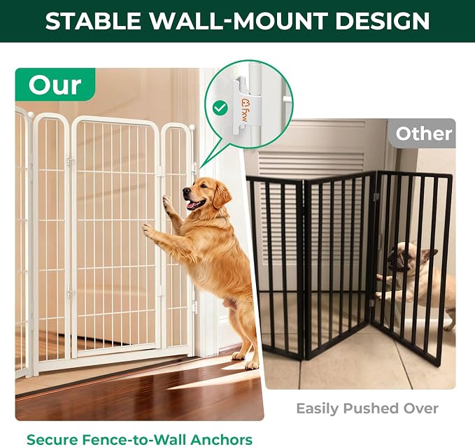 FXW Dog Gate Extra Wide Designed for Indoor Use, Adjustable Width Up to 83-inch Wide (40" H 3 Wire Panels for Medium and Large Dogs), White