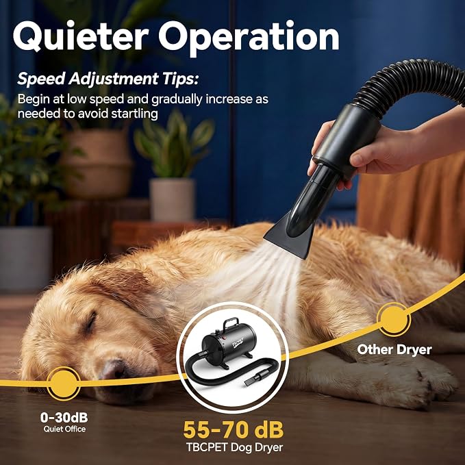 Dog Dryer High Velocity Dog Hair Dryer 5.2HP/3800W, Stepless Adjustable Speed Temperature Dogs Grooming Blow Dryer, Pet Dryer with 4 Nozzles,Blow Dryer for Dogs, Black