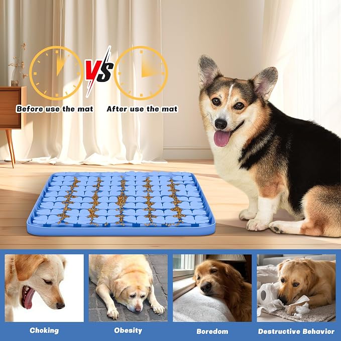 Dog Lick Mat, 23.6"x 15.7" Large Silicone Snuffle Mat with Suction Cups, Slow Feeder for Small Medium Large Dogs Slow Eating, Boredom Reducer (Blue)