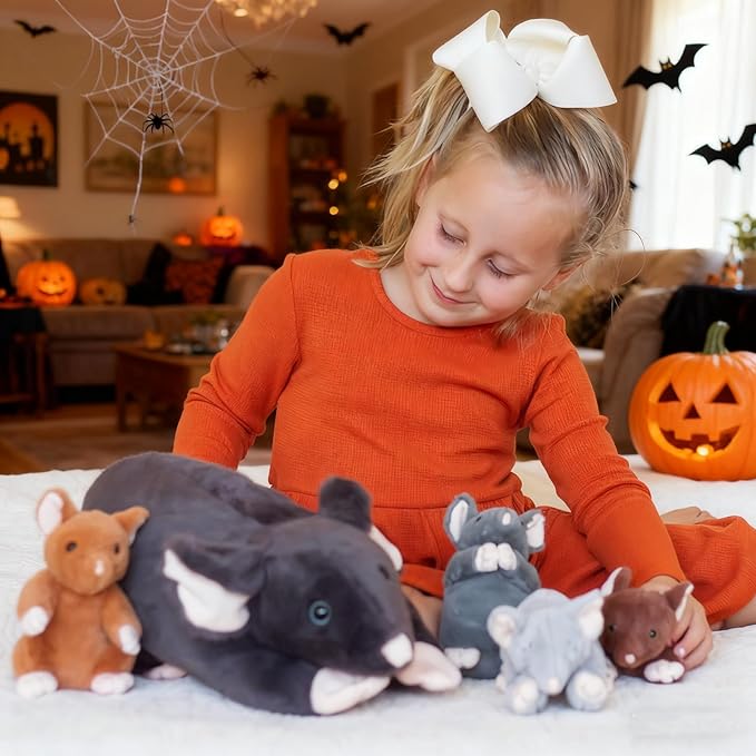 Tezituor 5Pcs Rat Stuffed Animal Set, 24 Inches Large Stuffed Mommy Rat with 4 Baby Rats Inside, Realistic Mouse Family Plush Toy for Kids Christmas Halloween Decoration