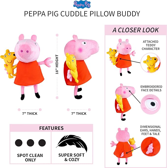 Peppa Pig Kids Bedding Super Soft Plush Cuddle Pillow Buddy, (Officially Licensed Product) By Franco