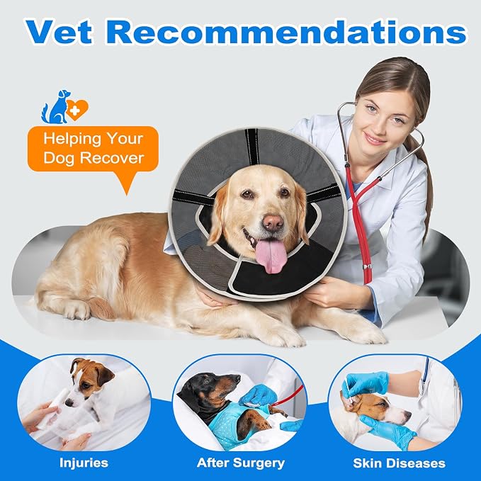 Breathable Mesh Dog Cone Collar for Surgery, Soft Elizabethan Recovery Alternative to Stop Licking,Pet Neck Collar for Large Medium Small Breeds, L