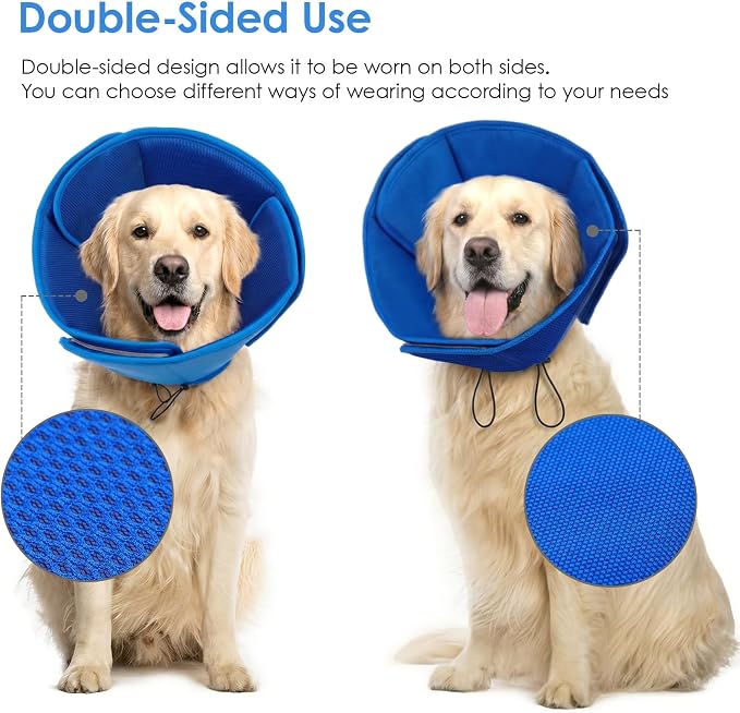 AOFITEE Soft Dog Cone, Adjustable Cones for Dogs After Surgery, Comfy Dog Cone Collar Alternative to Stop Licking, Elizabethan Recovery Collar for Large Dogs(Blue,Large)