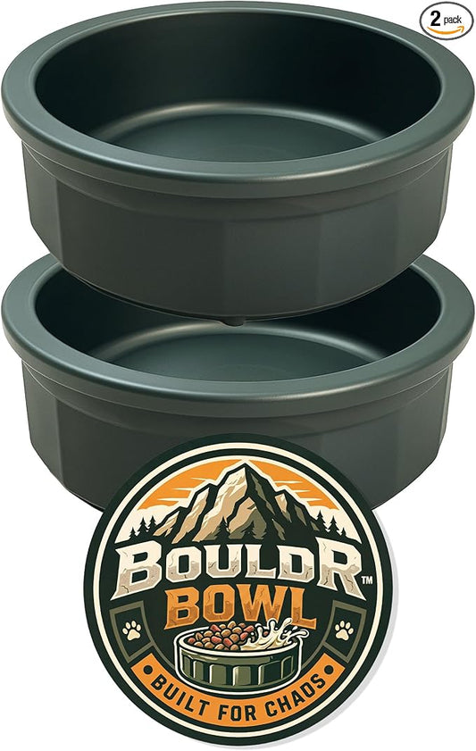 Pet Crock Bowl - 2 Pack – Thick Durable Plastic (Green, 16oz Medium) Non-Tip Food & Water Dish for Dogs, Cats - Indoor/Outdoor - Chew Resistant, Easy Clean BouldrBowl from Healthy Surplus®