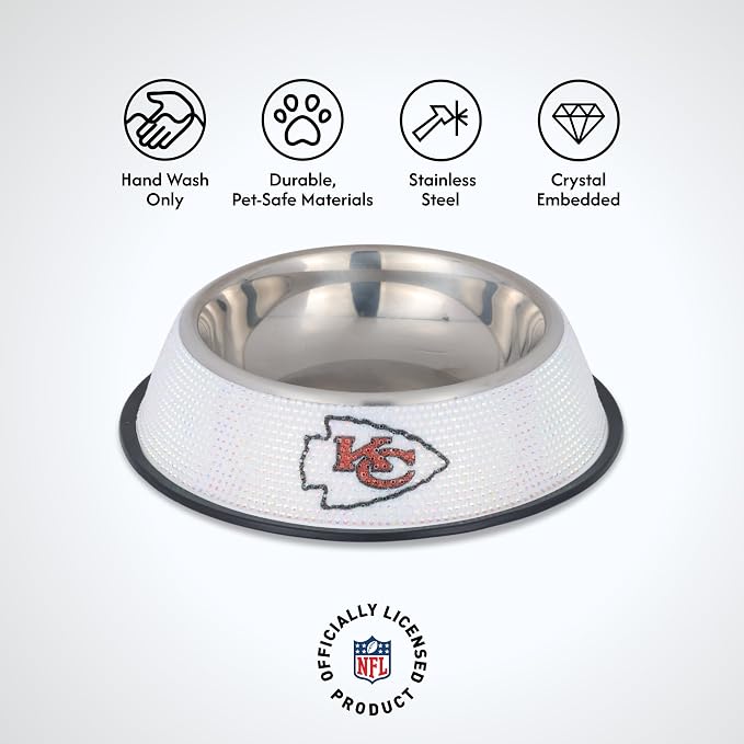 The Memory Company Officially Licensed Stainless Steel Pet Bowl, Premium Bling Team Logo Dog & Cat Food & Water Dish, Non-Slip Rubber Base, for Large/Small Breeds