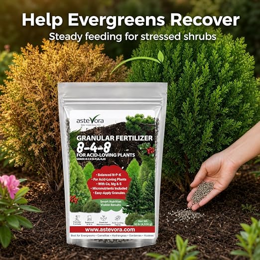 ASTEVORA Evergreen Fertilizer – All-Purpose Granular Plant Food for Outdoor Trees and Shrubs, Azaleas, Magnolias, Pines & Arborvitae – Slow-Release Formula (4 quarts)