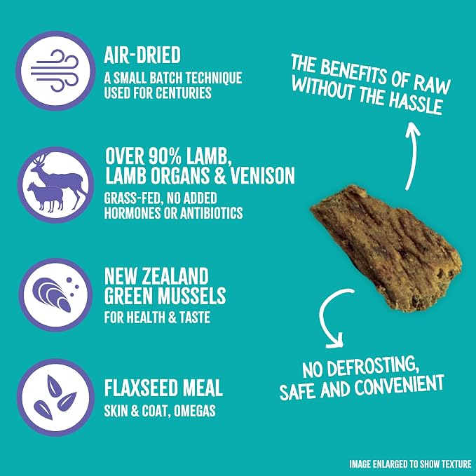 RawTernative Air Dried Dog Food, High Protein, Over 90% Real Lamb, Organs, & Venison + New Zealand Green Mussels, Complete Meal or Topper, Grain Free, Gluten Free, Non GMO, (1 lb Bag)