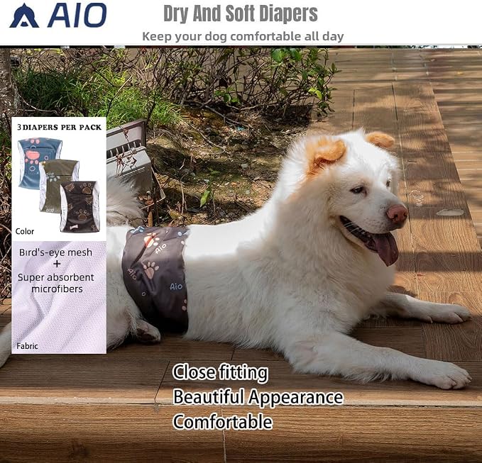 AIO Washable Male Dog Belly Band Pet Diapers Cute Claws Washable Male Puppy Diapers Belly Bands Reusable Dog Diapers M(Blue Claws,Brown Heart,Brown Claws)