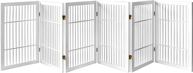 Urnporium Pet Dog Gate Freestanding, Strong Durable Folding Wooden Fence, Portable Acacia Hardwood Safety Barrier for Indoor & Outdoor Use (White Pet Gate, 6 Panel 30" Tall)