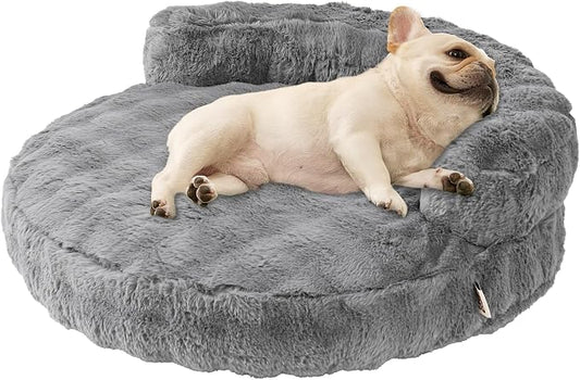 EHEYCIGA Dog Bed Medium Size Dog, Fluffy Small Dog Couch with Removable Washable Cover, Bolster Pet Sofa, Waterproof and Non-Slip, 30" x 30"x 8.5", Grey
