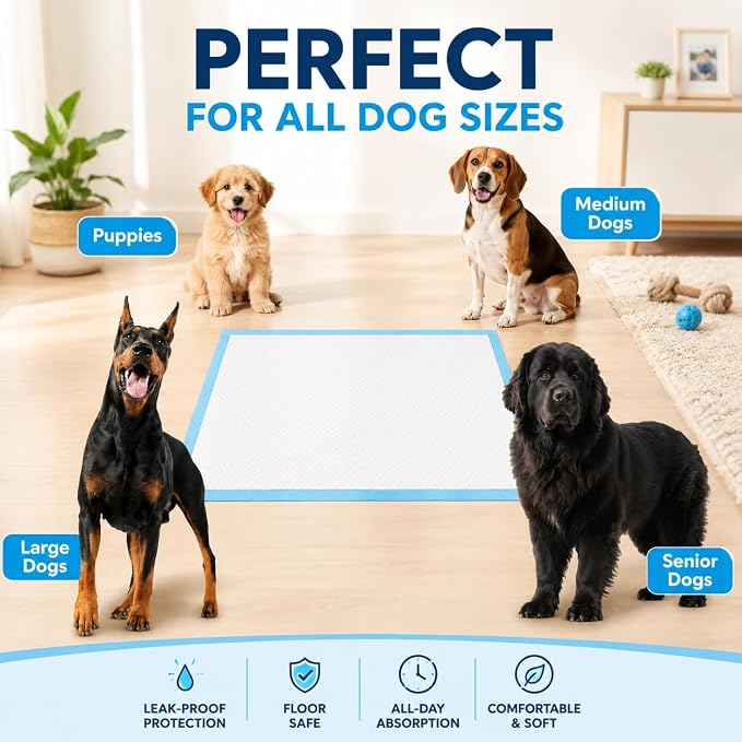 Bulubaky Heavy Absorbent Enormous 54"x37" Pee Pads for Large Dogs, Quick Dry Disposable Puppy Pee Pads, Thicken Strong Leak-Proof Backing Dog Pads 50Counts