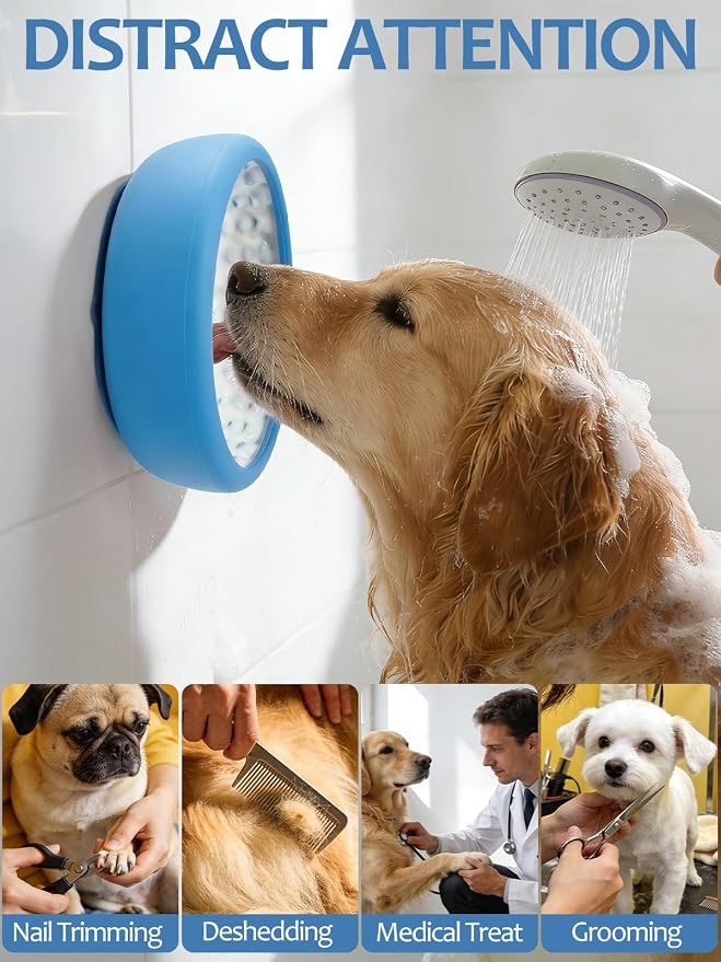 Dog Lick Bowl for Large Dogs, Lick Mat, Slow Feeder Lick Bowl with Brush and Scraper,Strong Suction, Freeze Licking Bowl for Anxiety Relief, Enrichment & Distraction, Dishwasher Safe 7.6 * 3.5 inch