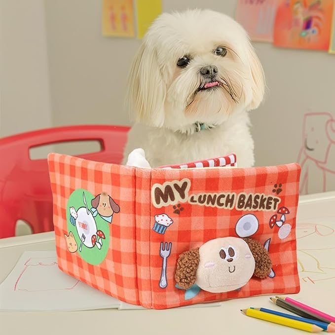 Dog Toy Snuffle Sound Book Series Lunch Space Christmas Goodnight Birthday Scout Themes 3D Puppy Decor Cover Puzzle Toy Dog Accessories for Mental Stimulation & Slow Feeding (Lunch time)