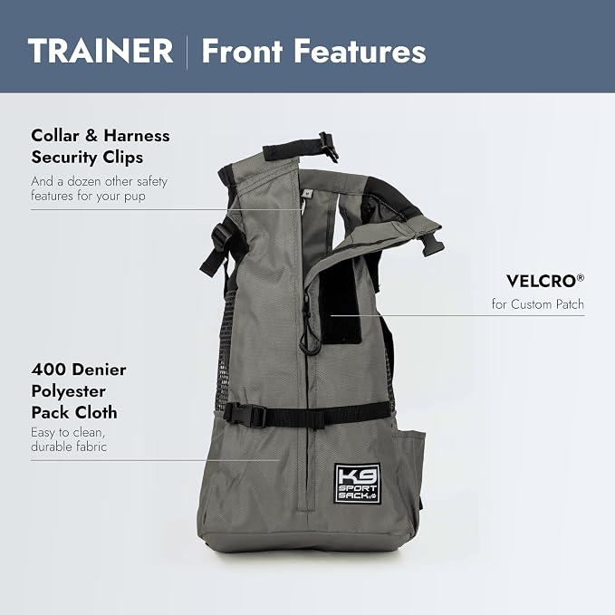 K9 Sport Sack Trainer - X-Small, Iron Gate - Ideal for Dogs with 9-12” Back Length - Backpack-Style Training Carrier - Meant for Quick, Non-Strenuous Activities