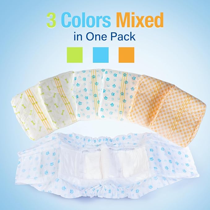 Pet Soft Disposable Male Dog Wraps - Dog Diapers for Male Dogs, Puppy Diapers with Wetness Indicator 48 Counts Medium