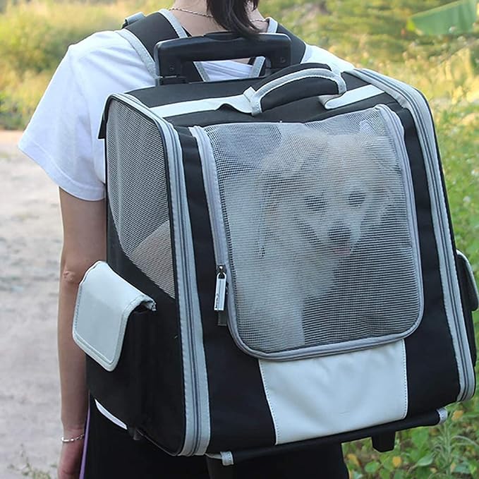 Rolling Pet Travel Carrier Backpack with Wheels 4 in 1 Pet Carrier Soft-Side Dog Carriers Luggage Bag,Mesh Ventilation Windows, Storage Pockets for Walking, Hiking